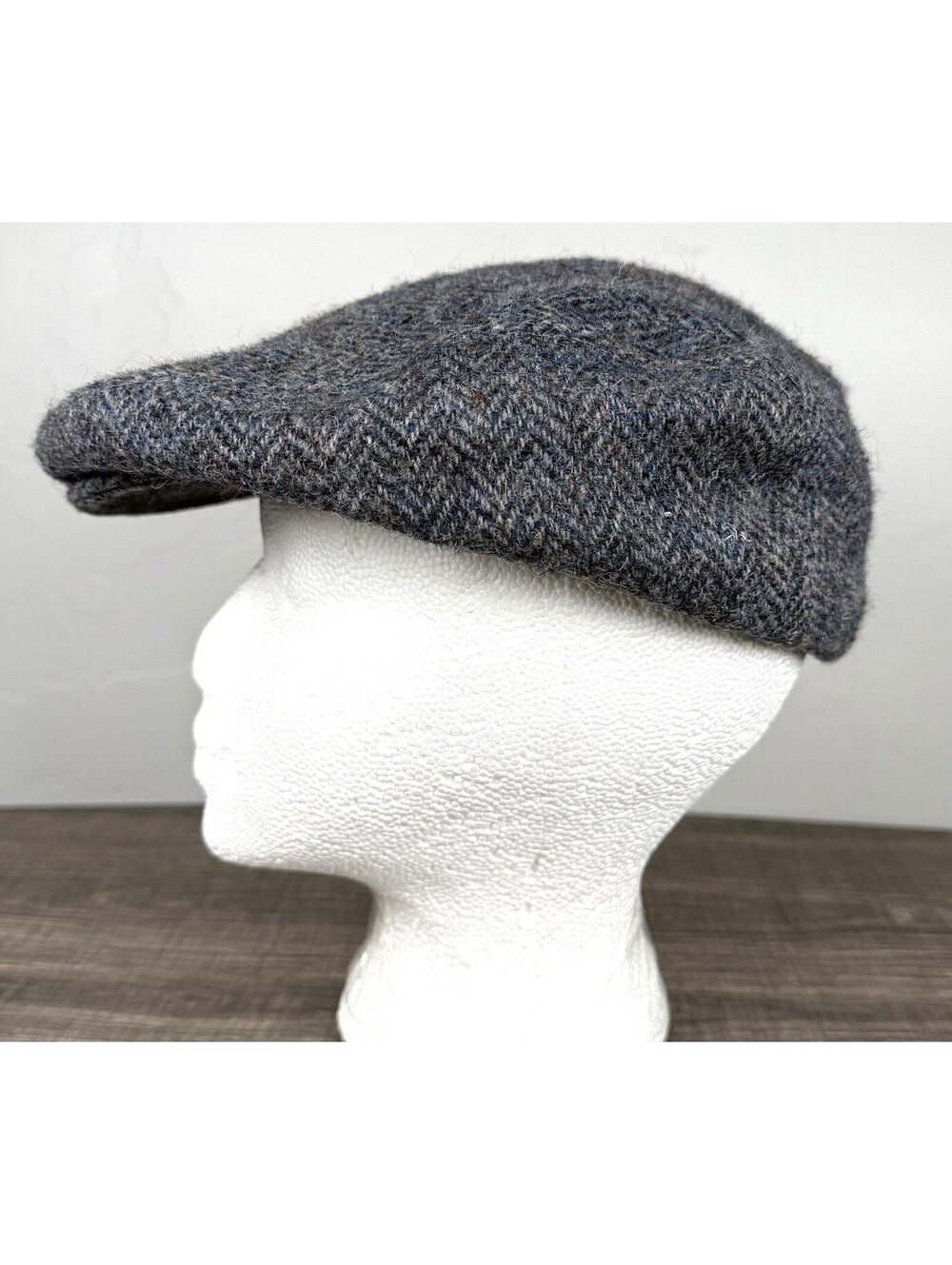 Kangol Harris Herring Bone Tweed Newsboy Cap Gray Blue Wool USA L/XL Old Money